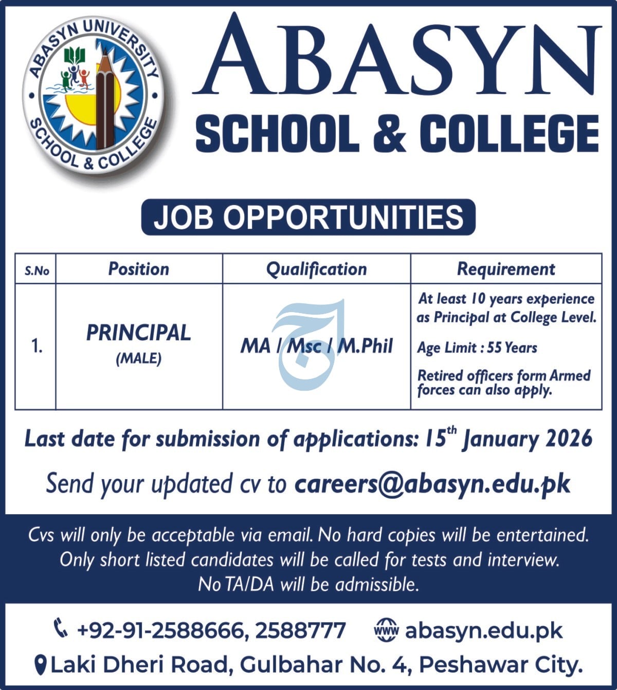 Abasyn School & College Peshawar Jobs 2026 – Abasyn University Peshawar Jobs 2026 — original advertisement