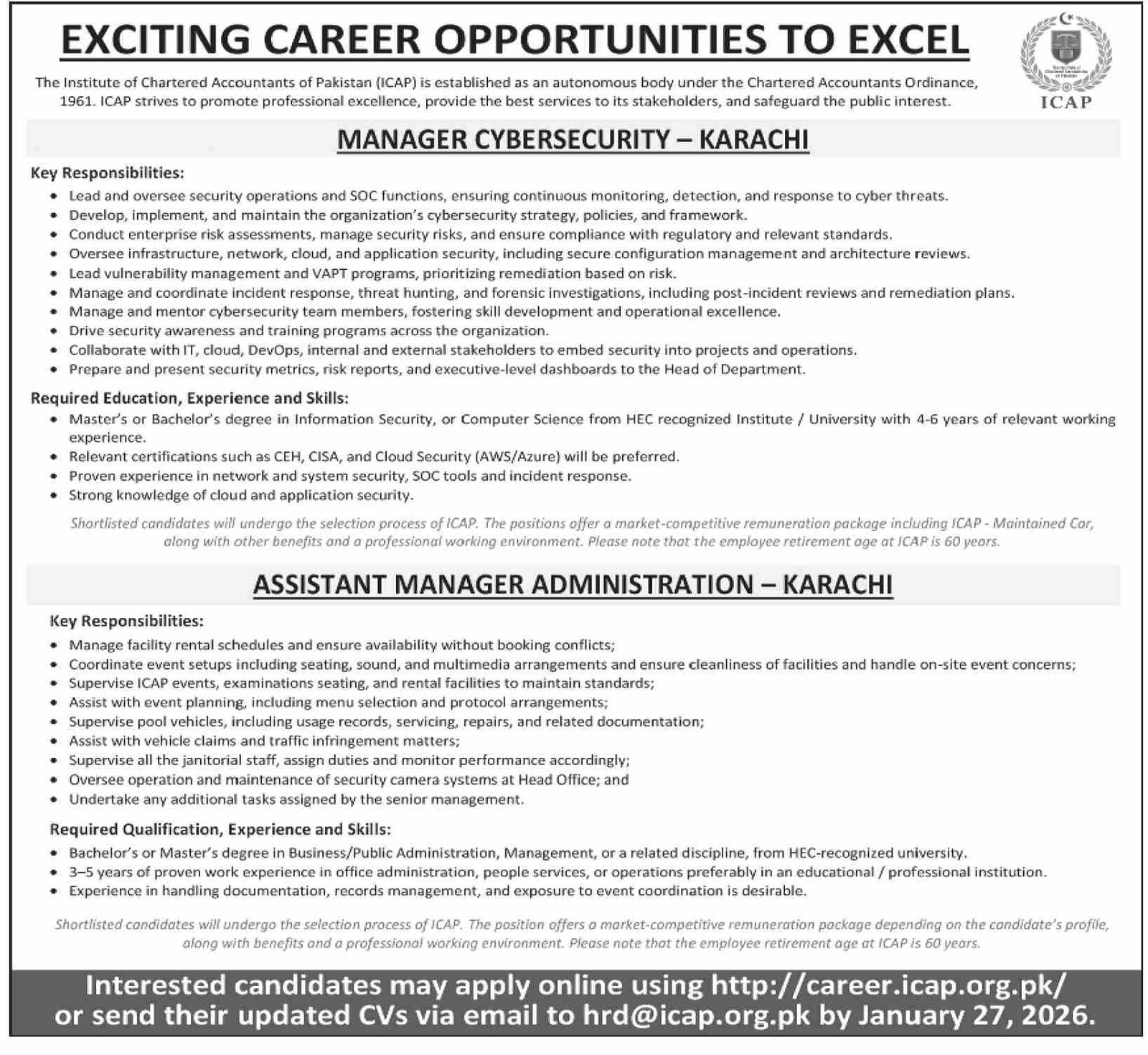 Institute Of Chartered Accountants Of Pakistan ICAP Jobs – Department Controller General of Accounts Islamabad Jobs 2026 — original advertisement