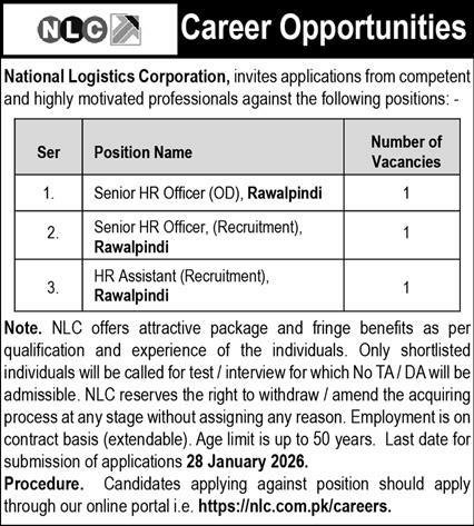 National Logistics Cell NLC Rawalpindi Jobs 2026 – National Logistic Cell Rawalpindi Jobs 2026 — original advertisement