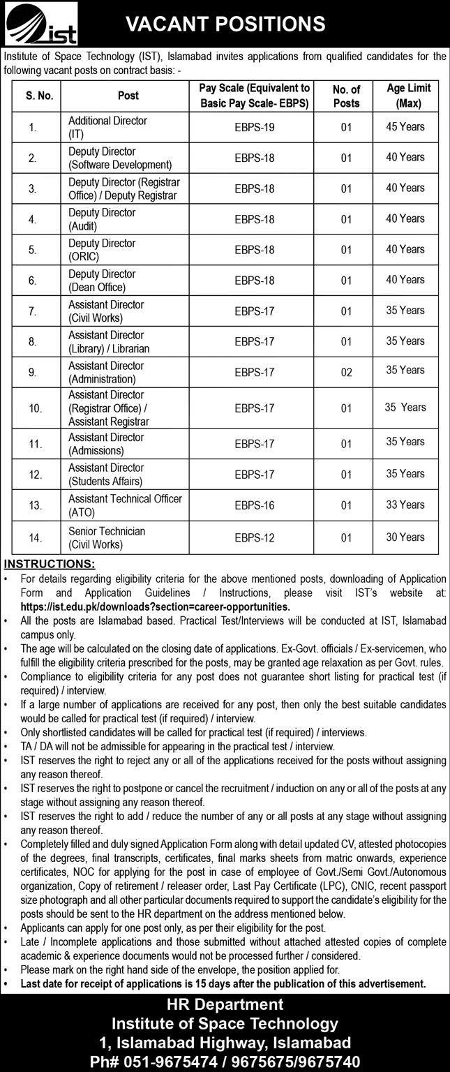 Institute Of Space Technology IST Islamabad Jobs 2026 – Institute of Space Technology ITS Islamabad Jobs 2026 — original advertisement