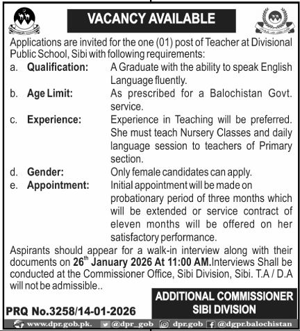 Divisional Public School Sibi Jobs 2026 – Divisional Public School and College Jobs 2026 — original advertisement