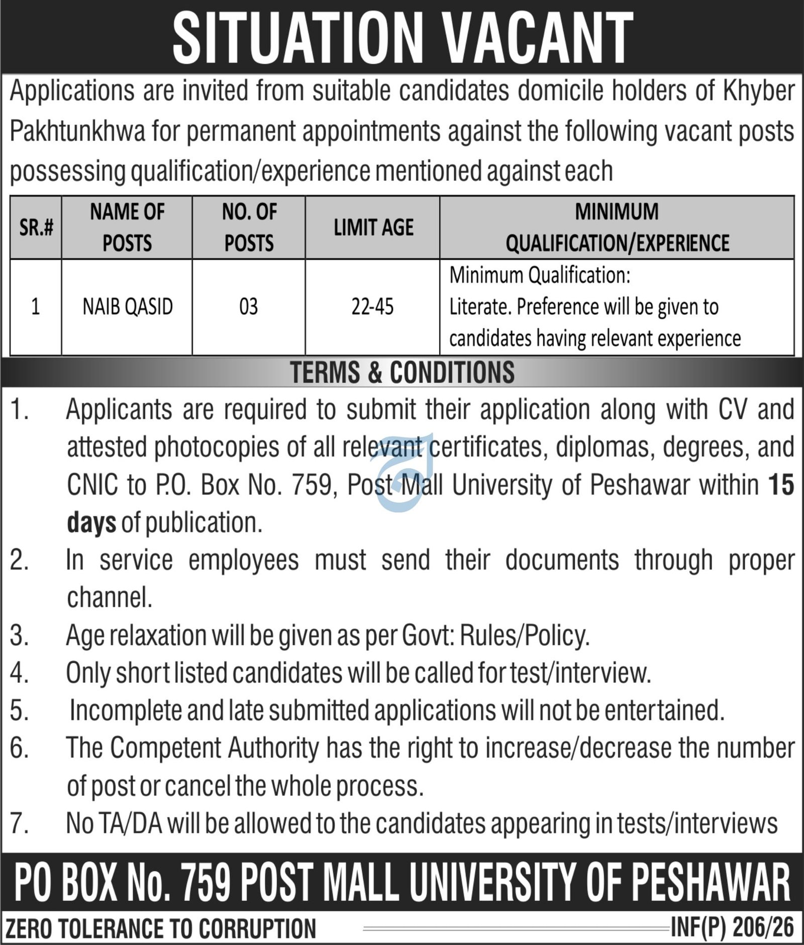 Government Organization Peshawar Job 2026 – Public Sector Organization Jobs 2026 — original advertisement