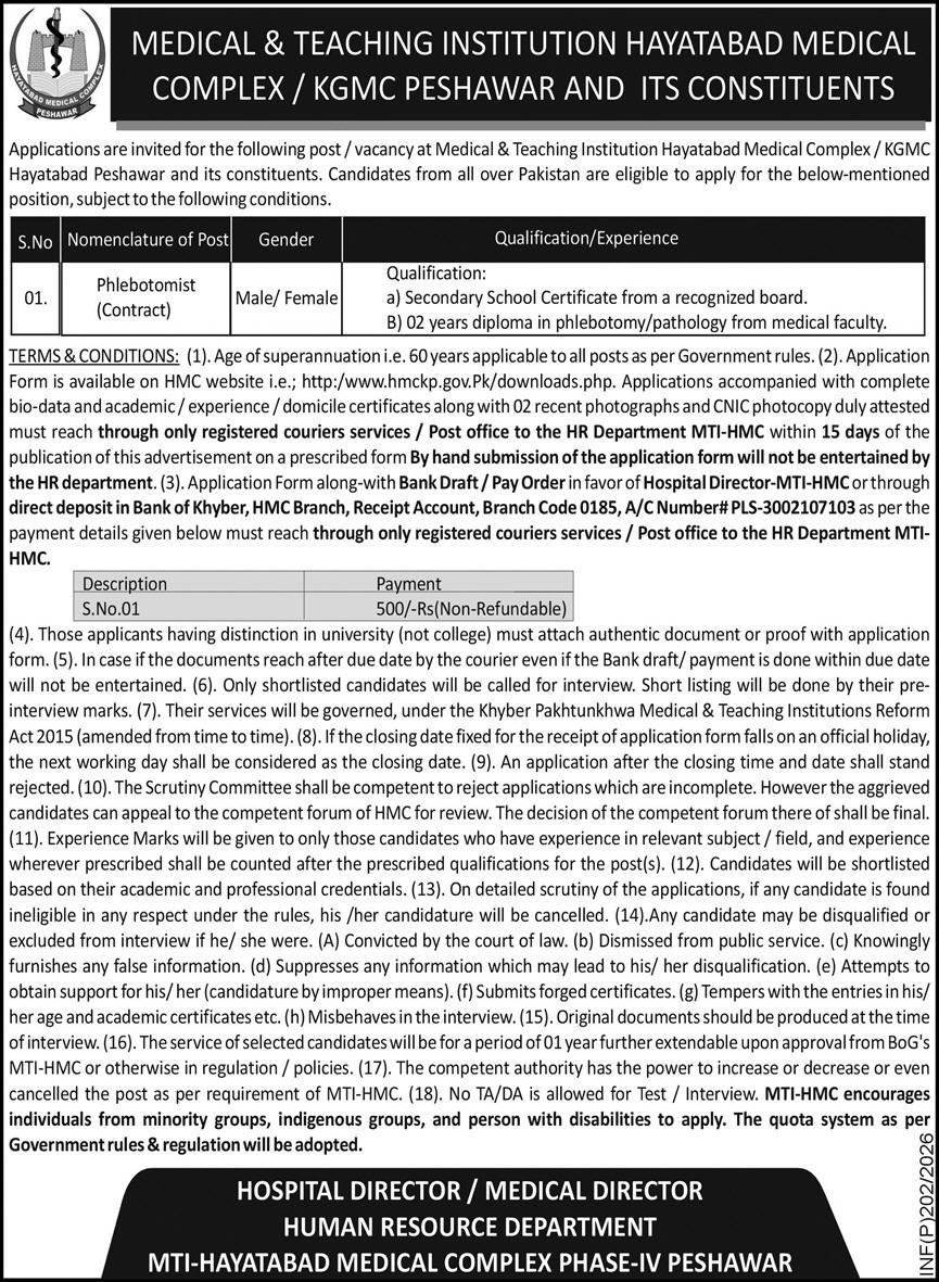Medical & Teaching Institution MTI Peshawar Job 2026 – Medical Teaching Institute MTI Khyber Teaching Hospital Peshawar Kpk Jobs 2026 — original advertisement