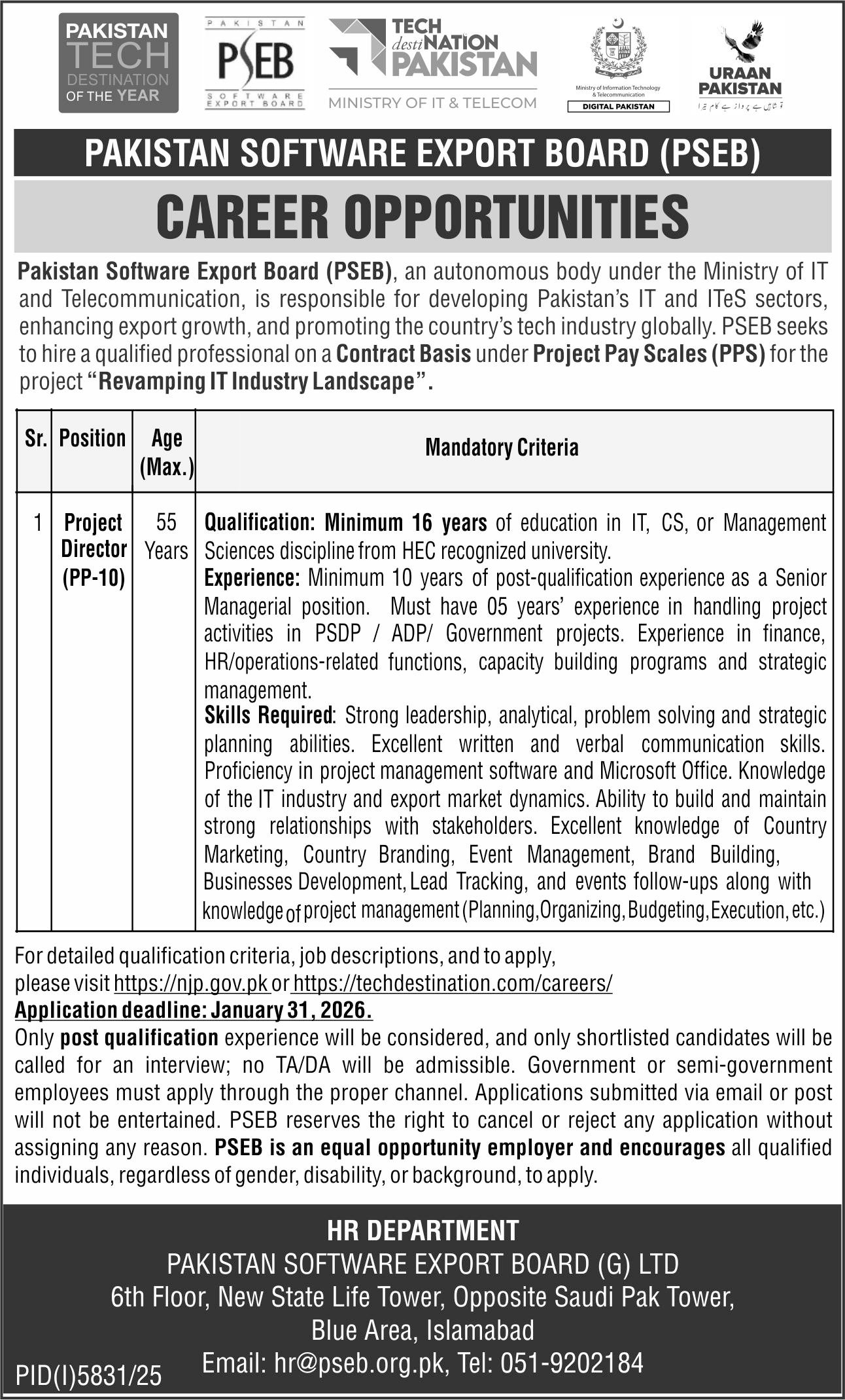 Pakistan Software Export Board PSEB Islamabad Jobs 2026 Jobs 2026 — original advertisement