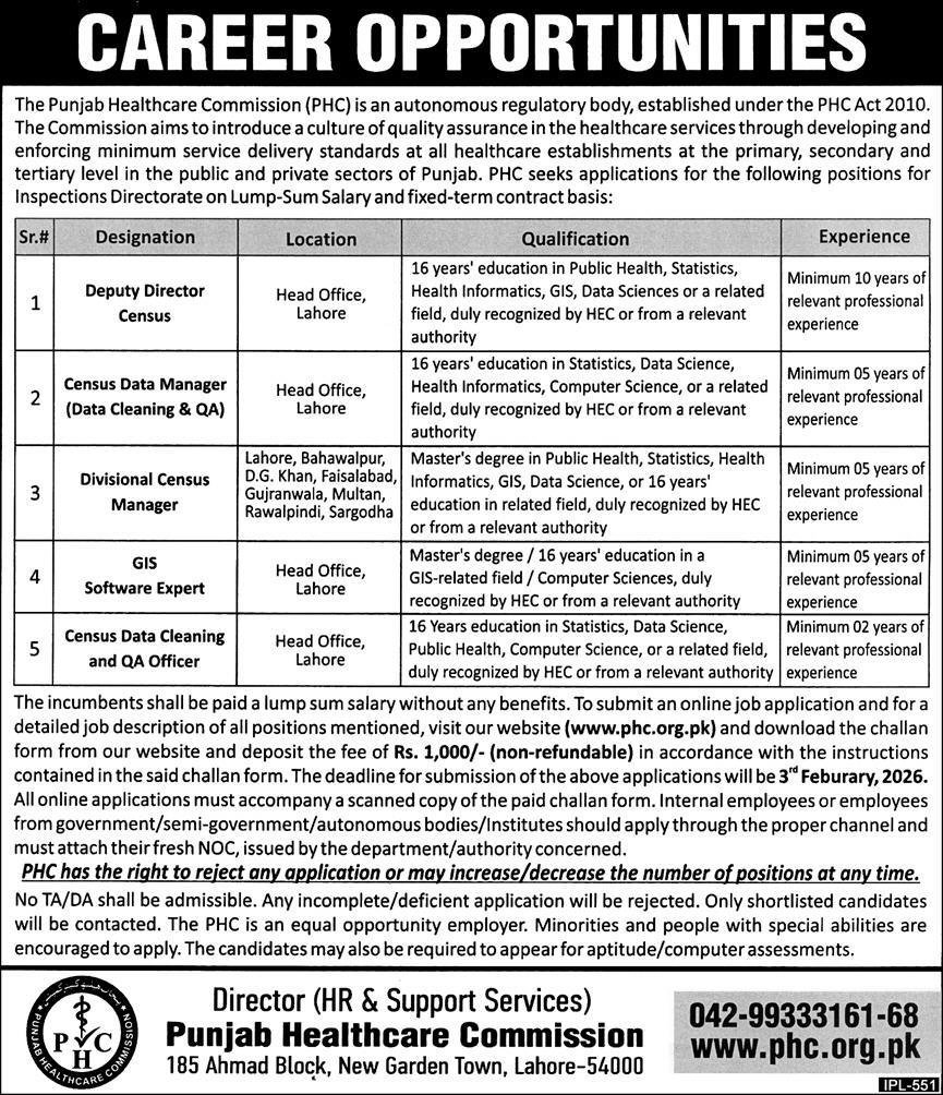 Punjab Healthcare Commission PHC Lahore Jobs 2026 Jobs 2026 — original advertisement