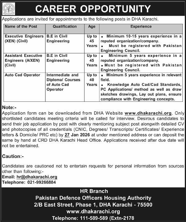 Pakistan Defence Officers Housing Authority Jobs 2026 – Defence Housing Authority Jobs 2026 — original advertisement