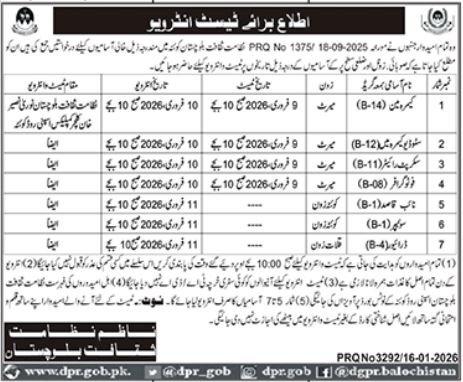 Government Department Quetta Jobs interview 2026 – Public Sector Organization Jobs 2026 — original advertisement