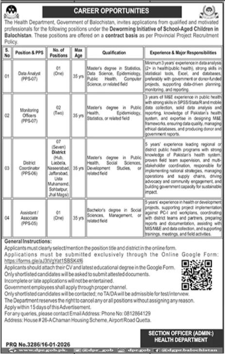 Health Department Balochistan Jobs 2026 – Health Department Balochsitan Jobs 2026 — original advertisement