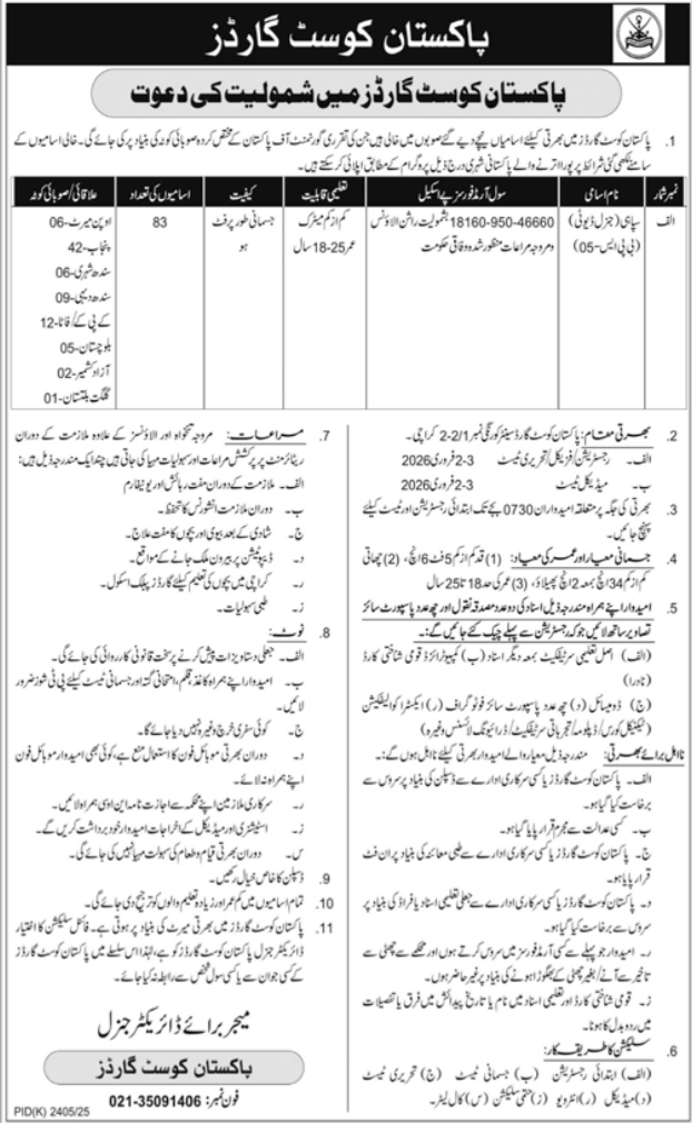 Pakistan Coast Guards Karachi Jobs 2026 Jobs 2026 — original advertisement