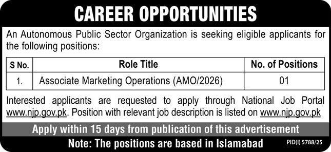 Autonomous Government Organization Islamabad Jobs 2026 – Public Sector Organization Jobs 2026 — original advertisement