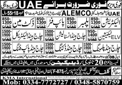Chargehand Electrical & Duct Man Jobs 2026 In UAE – Gulf Job Hunts Manpower Services Jobs 2026 — original advertisement