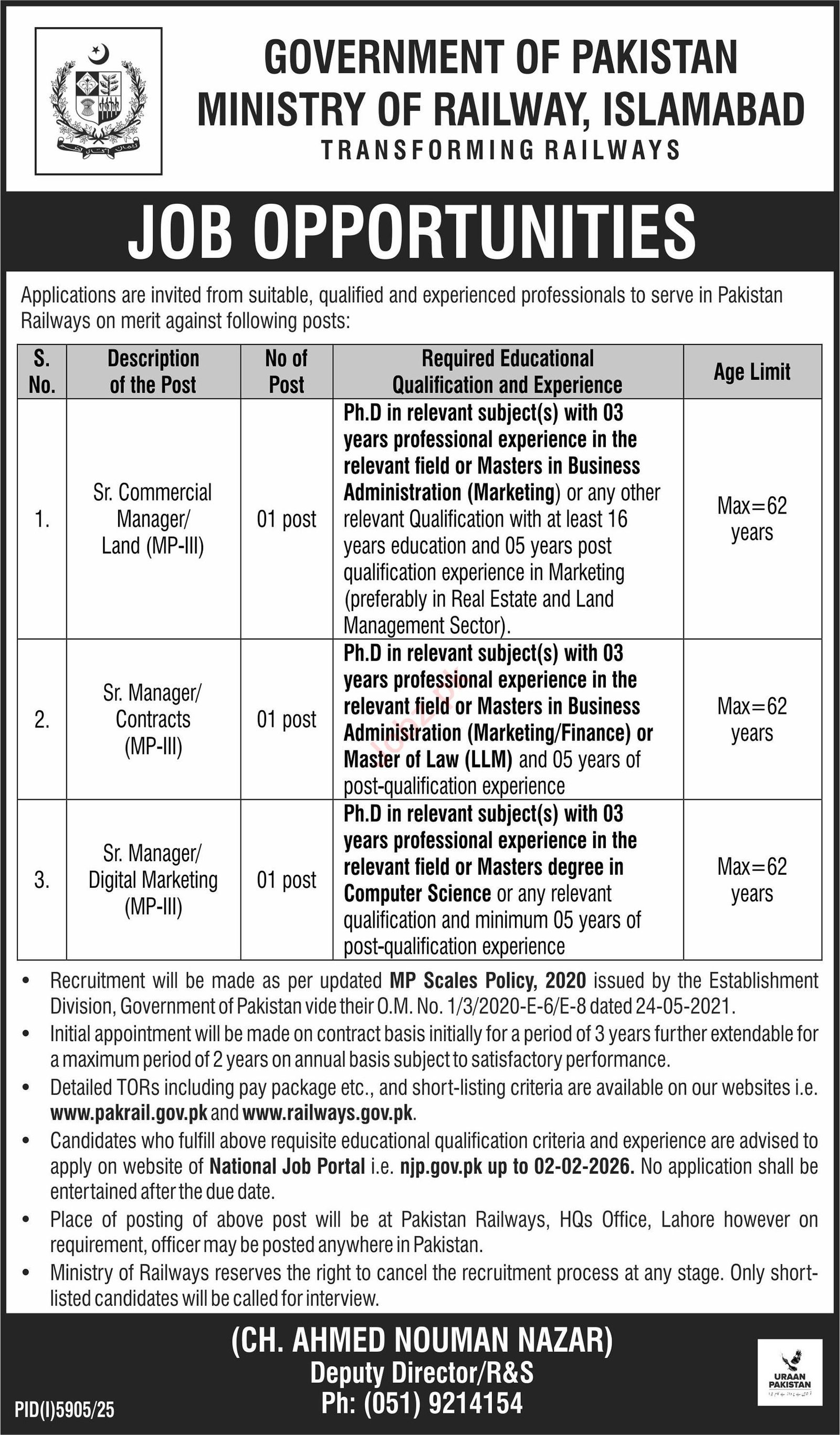 Ministry of Railways Islamabad Jobs 2026 Jobs 2026 — original advertisement