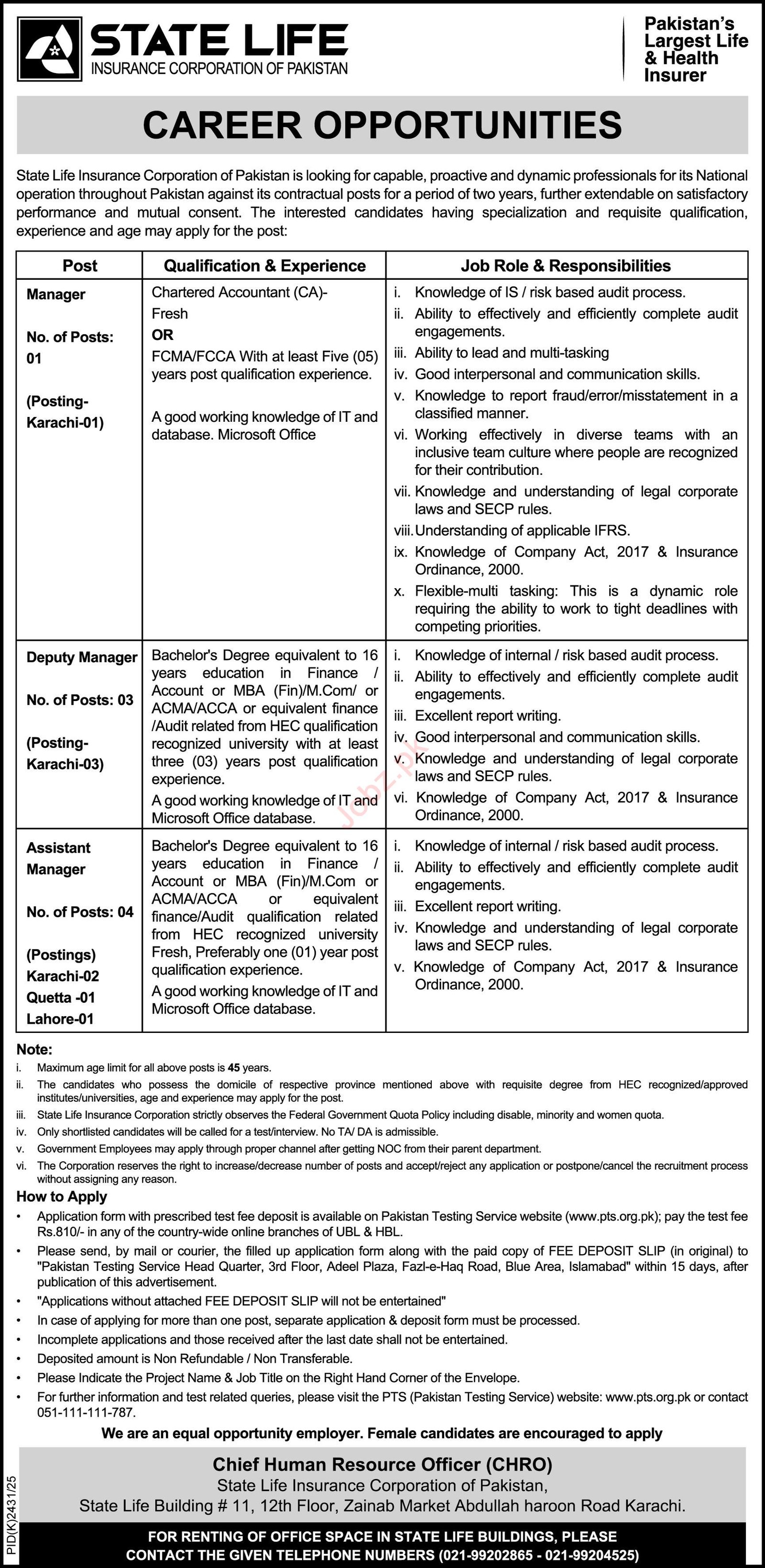State Life Insurance Corporation Of Pakistan Jobs 2026 Jobs 2026 — original advertisement