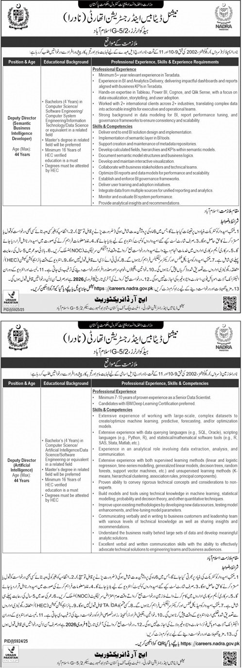 National Datebase And Registration Authoruty Islamabad Jobs – National Database and Registration Authority Jobs 2026 — original advertisement
