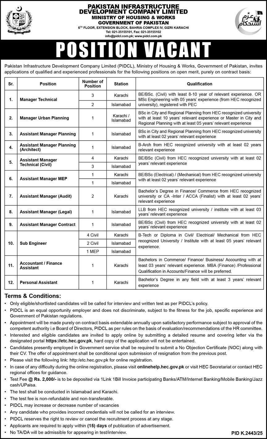 Pakistan Infrastructure Development Company Pidcl Jobs 2026 – Private Company Jobs 2026 — original advertisement
