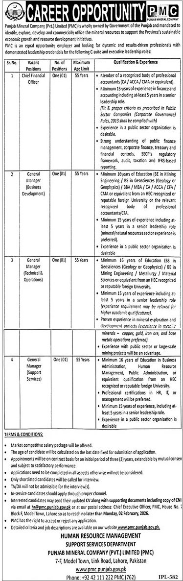 Punjab Mineral Company Ltd Limited PMC Jobs 2026 – Private Company Jobs 2026 — original advertisement