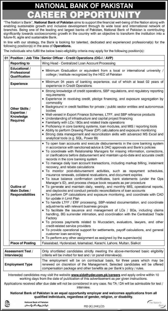 National Bank of Pakistan NBP Karachi Jobs 2026 Jobs 2026 — original advertisement