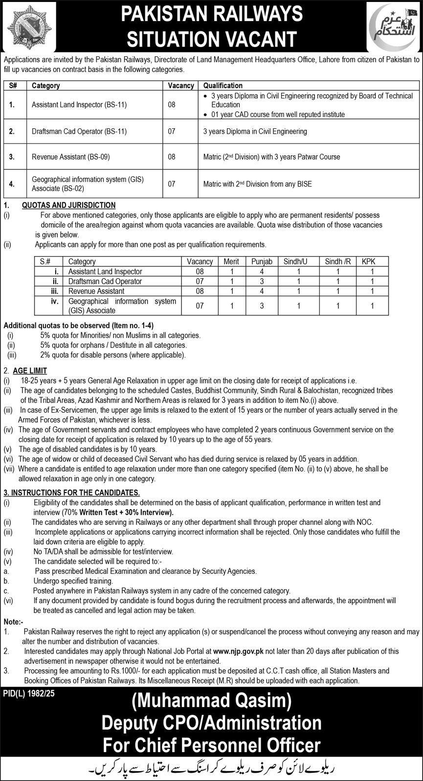 Pakistan Railways Lahore Punjab Jobs 2026 – Ministry of Railways Islamabad Jobs 2026 — original advertisement