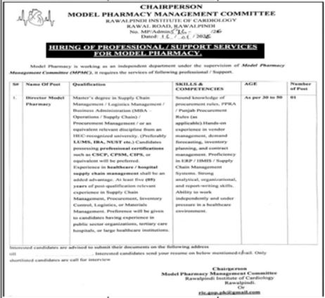 Rawalpindi Institute Of Cardiology Jobs 2026 – Punjab Institute of Cardiology Lahore Jobs 2026 — original advertisement