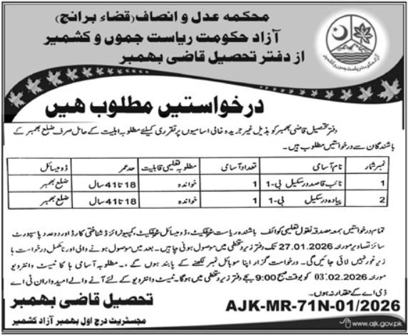 Tehsil Qazi Bhimber Jobs 2026 – Govt of Azad Kashmir Jobs 2026 — original advertisement