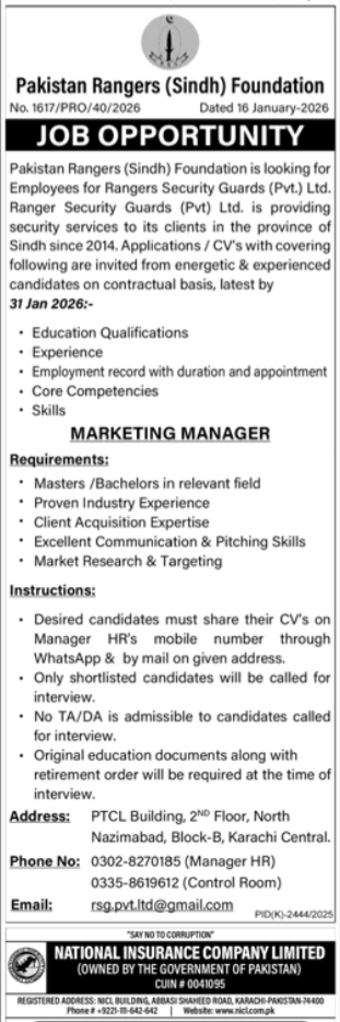 Pakistan Rangers Sindh Foundation Karachi Jobs 2026 – Sindh Rangers Jobs 2026 — original advertisement