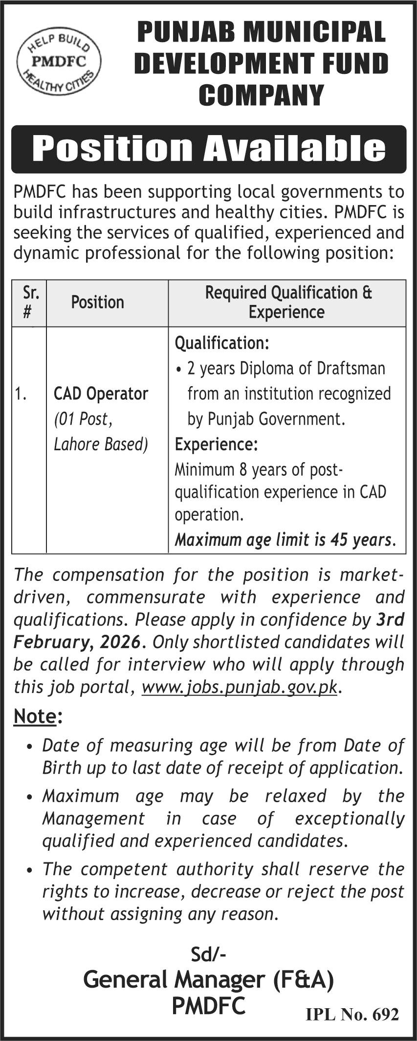 Punjab Municipal Development Fund Company PMDFC Job 2026 Jobs 2026 — original advertisement