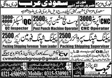 QC Inspector & Packing Shipping Foreman Jobs 2026 – Mehboob Enterprises Overseas Employment Promoters Jobs 2026 — original advertisement