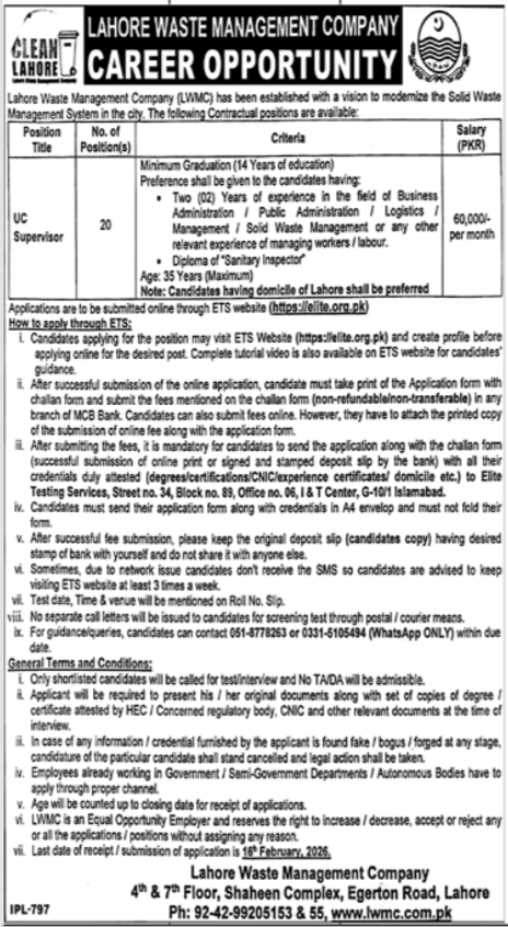 Lahore Waste Management Company LWMC Jobs 2026 – Lahore Waste Management Company Lahore Jobs 2026 — original advertisement
