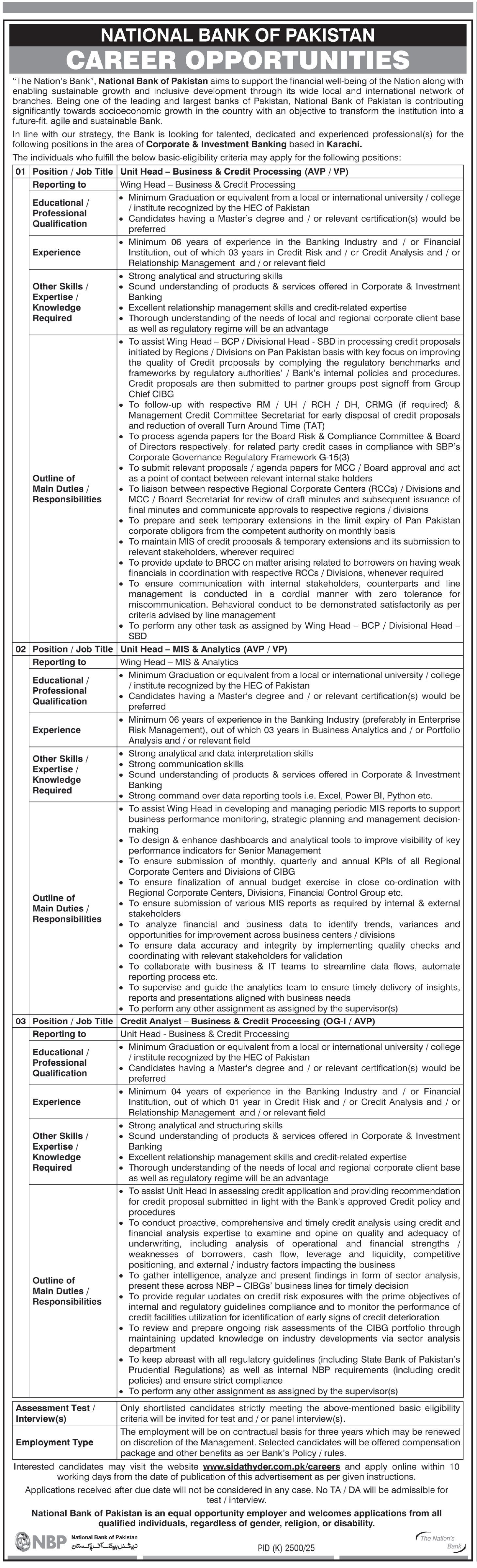 National Bank Of Pakistan NBP Karachi Jobs 2026 Jobs 2026 — original advertisement