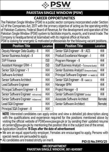 Pakistan Single Window PSW Jobs 2026 Jobs 2026 — original advertisement