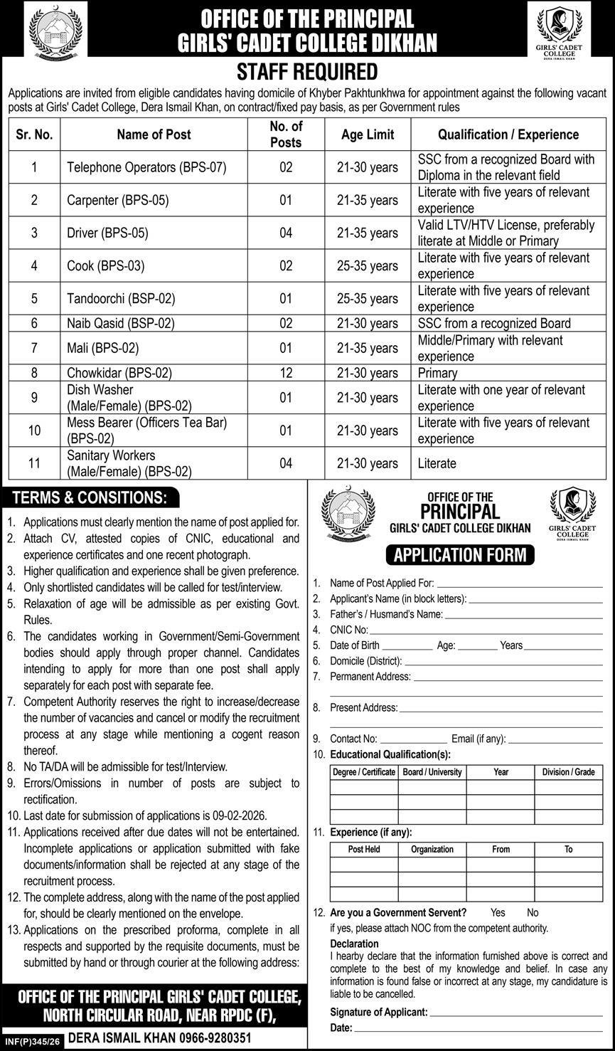 Girls Cadet College Dera Ismail Khan Jobs 2026 Jobs 2026 — original advertisement
