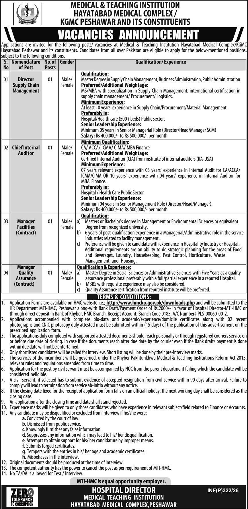 Khyber Girls Medical College KGMC MTI Peshawar Jobs 2026 – Khyber Girls Medical College Peshawar Jobs 2026 — original advertisement