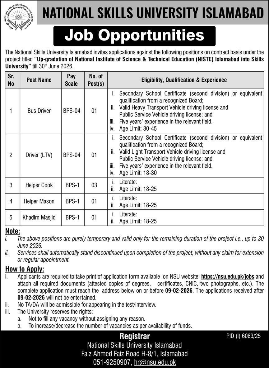 National Skills University Islamabad Jobs 2026 Jobs 2026 — original advertisement