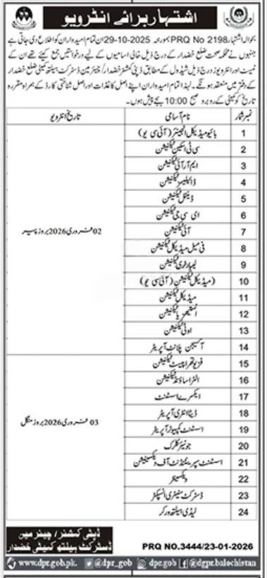 Health Department Khuzdar Interviews 2026 – Health Department Balochsitan Jobs 2026 — original advertisement