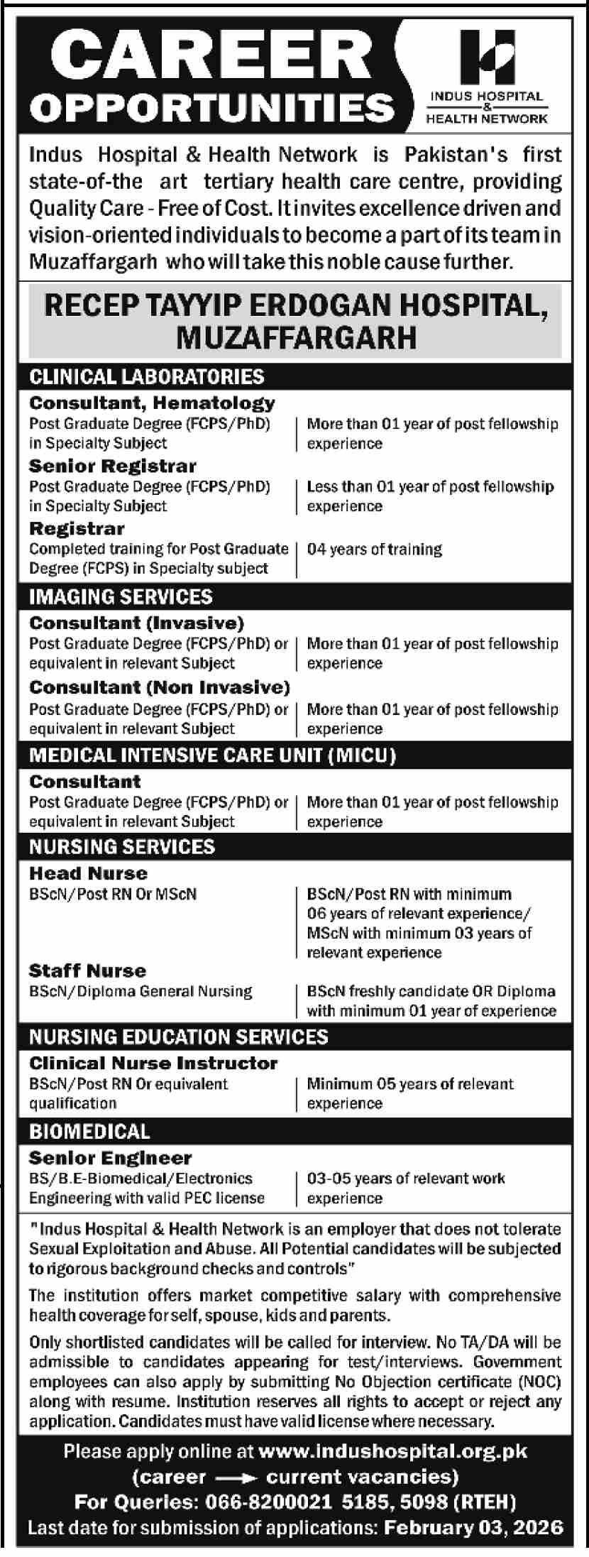 Indus Hospital & Health Network Karachi Jobs 2026 Jobs 2026 — original advertisement