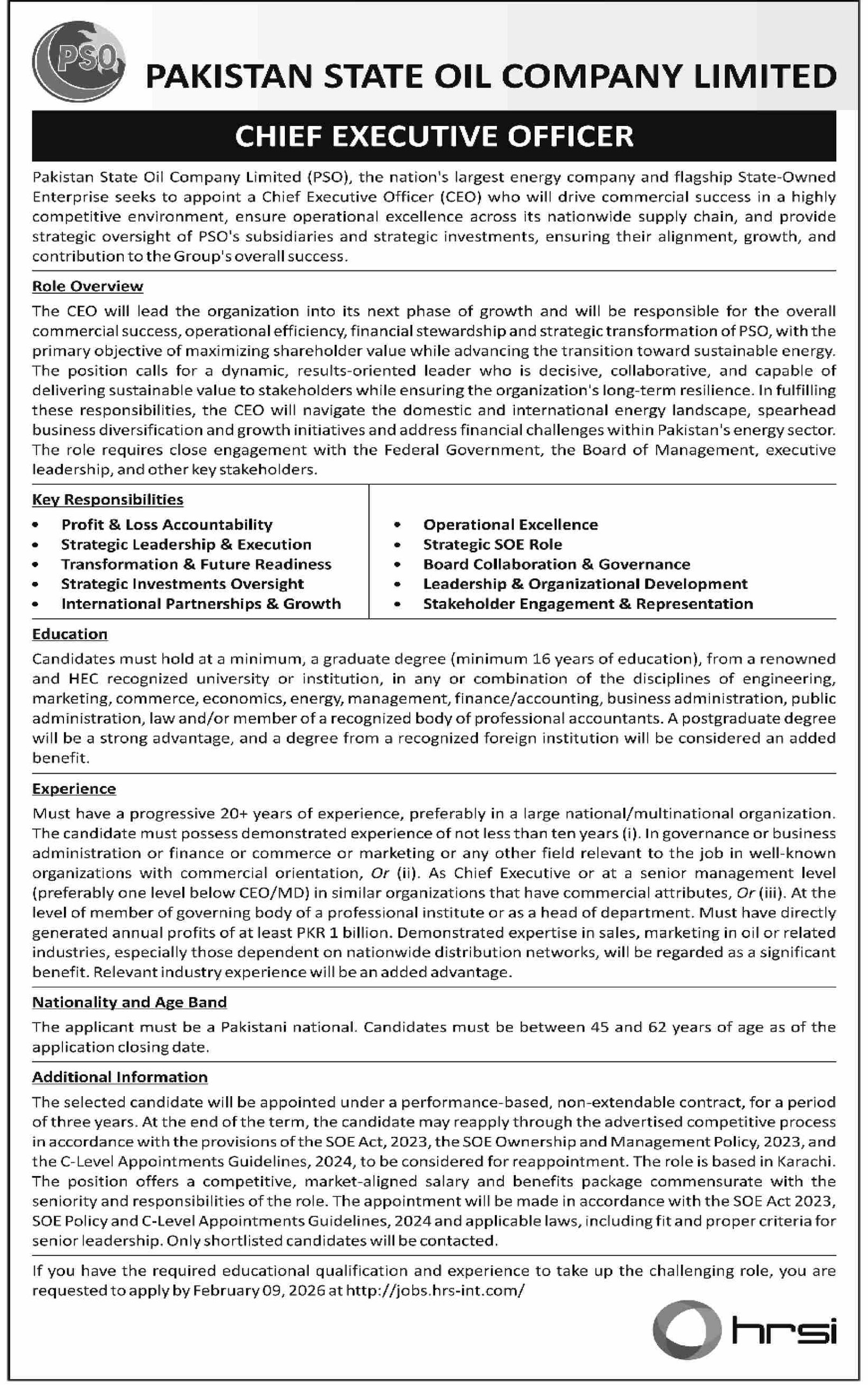 Pakistan State Oil Karachi Jobs 2026 – Private Company Jobs 2026 — original advertisement