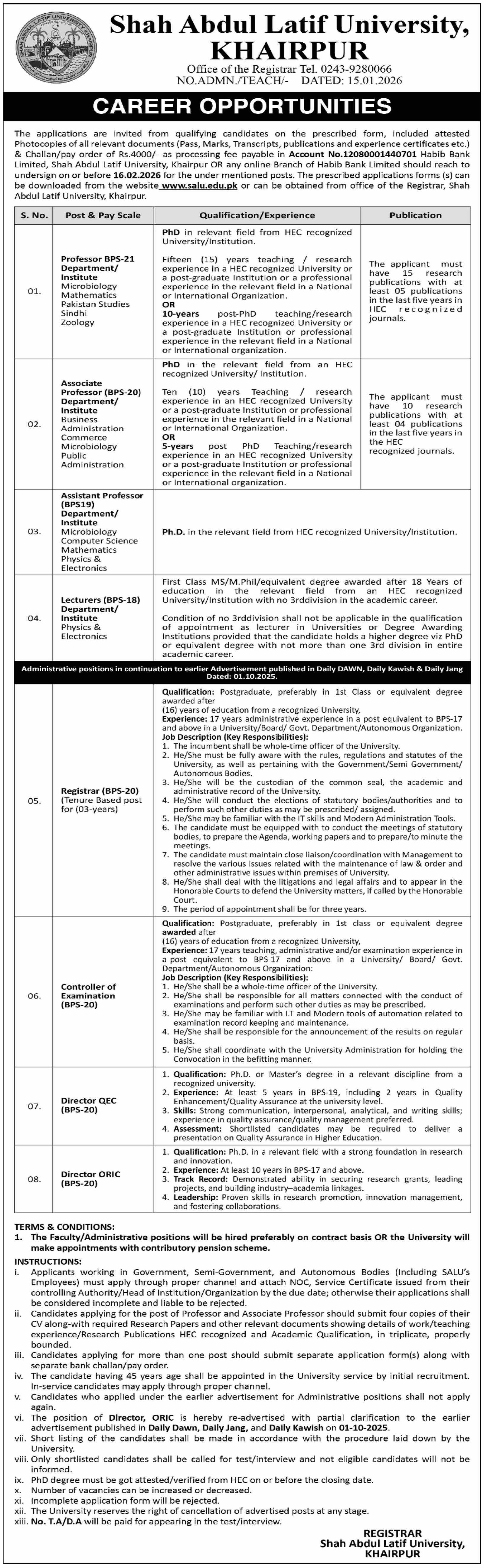 Shah Abdul Latif University Khairpur Jobs 2026 Jobs 2026 — original advertisement