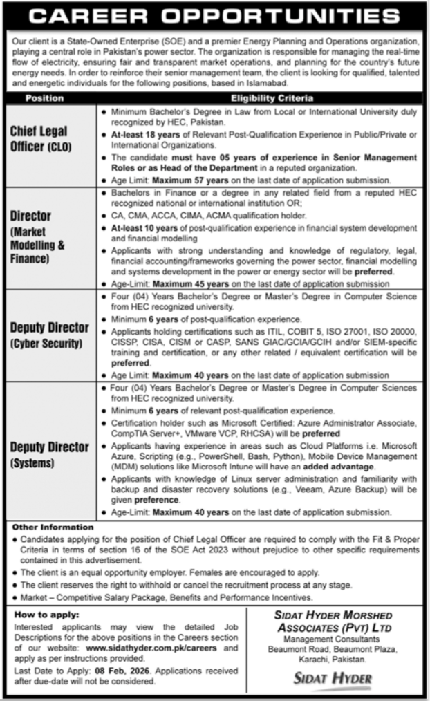 Sidat Hyder Morshed Associates Karachi Jobs 2026 – Public Sector Organization Jobs 2026 — original advertisement