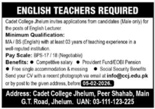 Cadet College Jhelum Job 2026 – Cadet College Jhelum Punjab Jobs 2026 — original advertisement