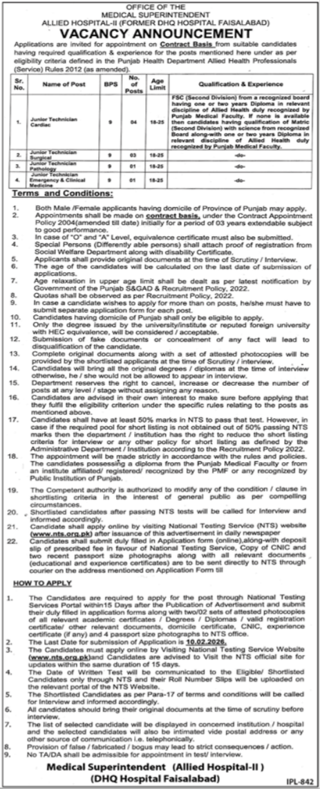 DHQ Hospital Faisalabad Jobs 2026 Jobs 2026 — original advertisement