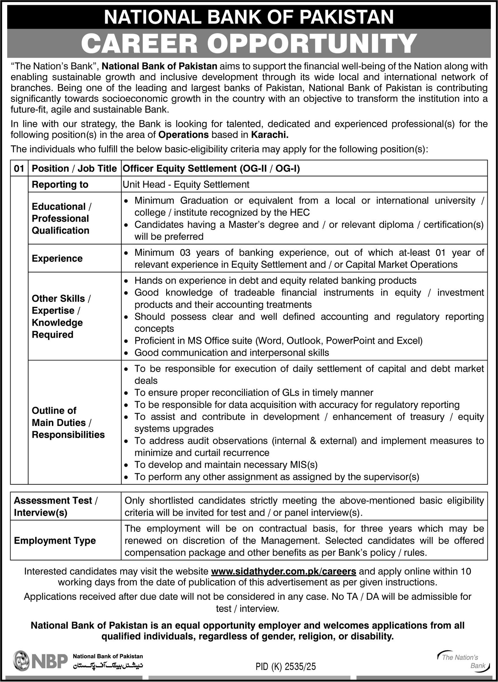 National Bank Of Pakistan NBP Karachi Jobs 2026 Jobs 2026 — original advertisement