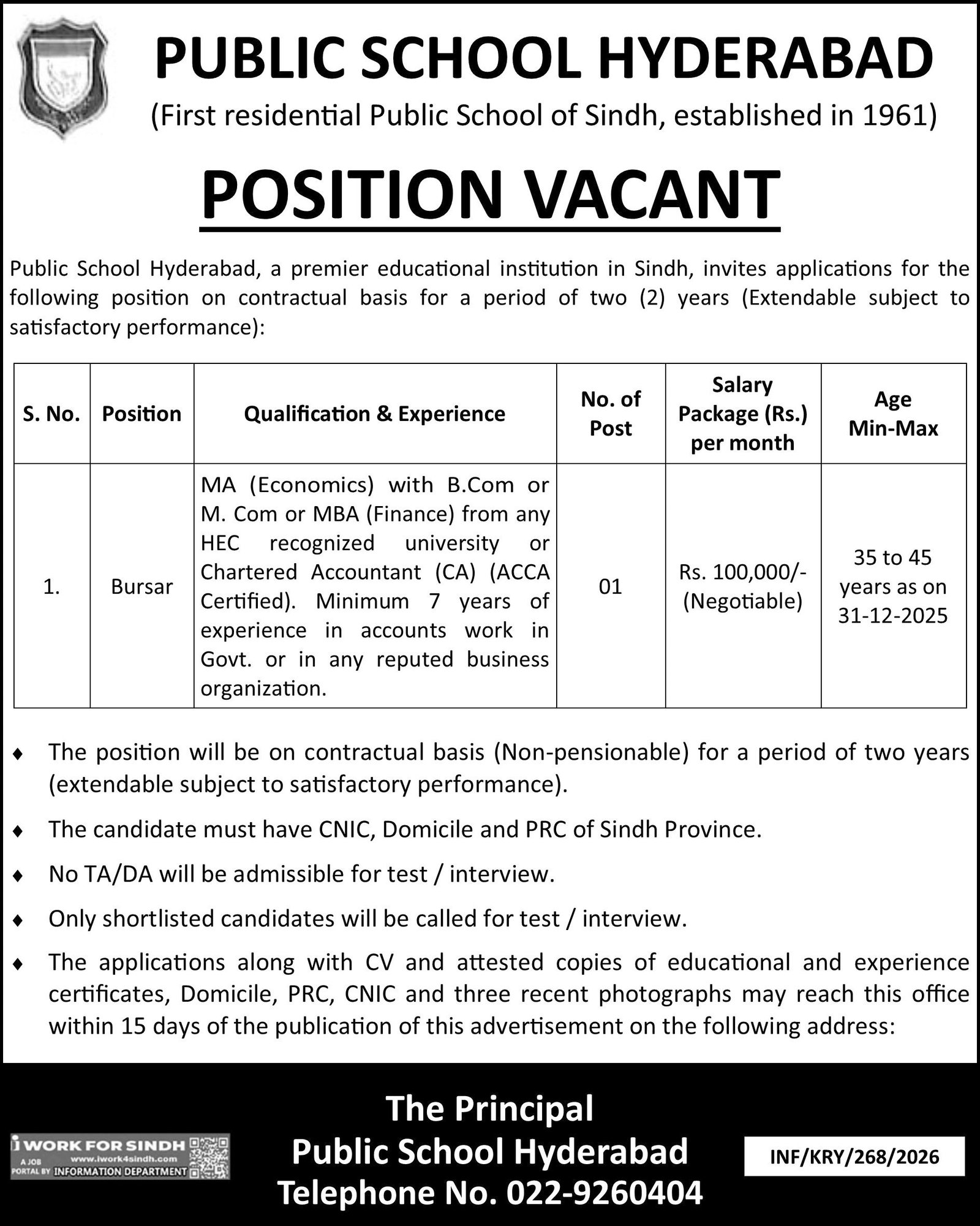 Public School Hyderabad Sindh jobs 2026 Jobs 2026 — original advertisement