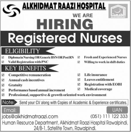 Alkhidmat Raazi Hospital Rawalpindi Job 2026 Jobs 2026 — original advertisement