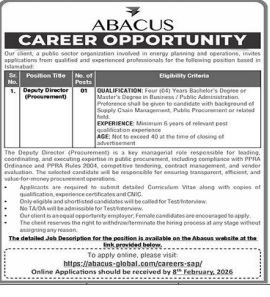 Abacus Global public sector Islamabad Company Jobs 2026 – Public Sector Organization Jobs 2026 — original advertisement