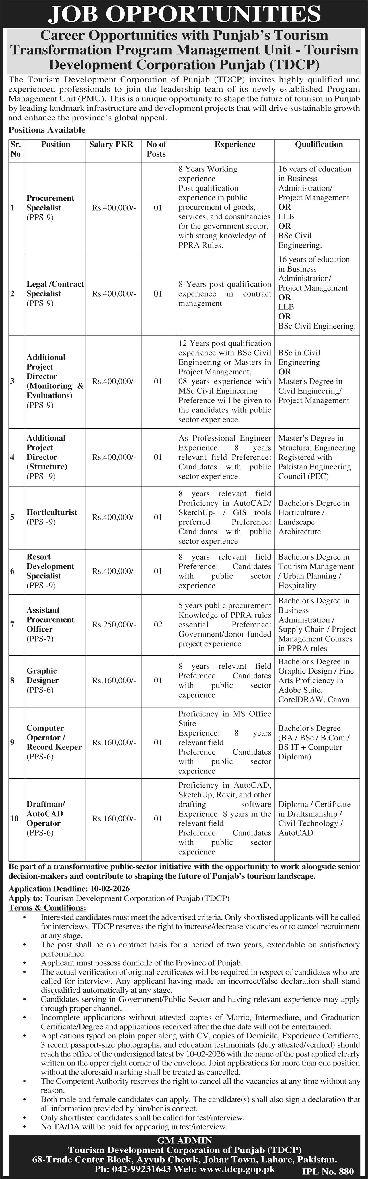 Punjab Tourism Transformation Program TDCP Jobs 2026 – Tourism Development Corporation of Punjab Jobs 2026 — original advertisement