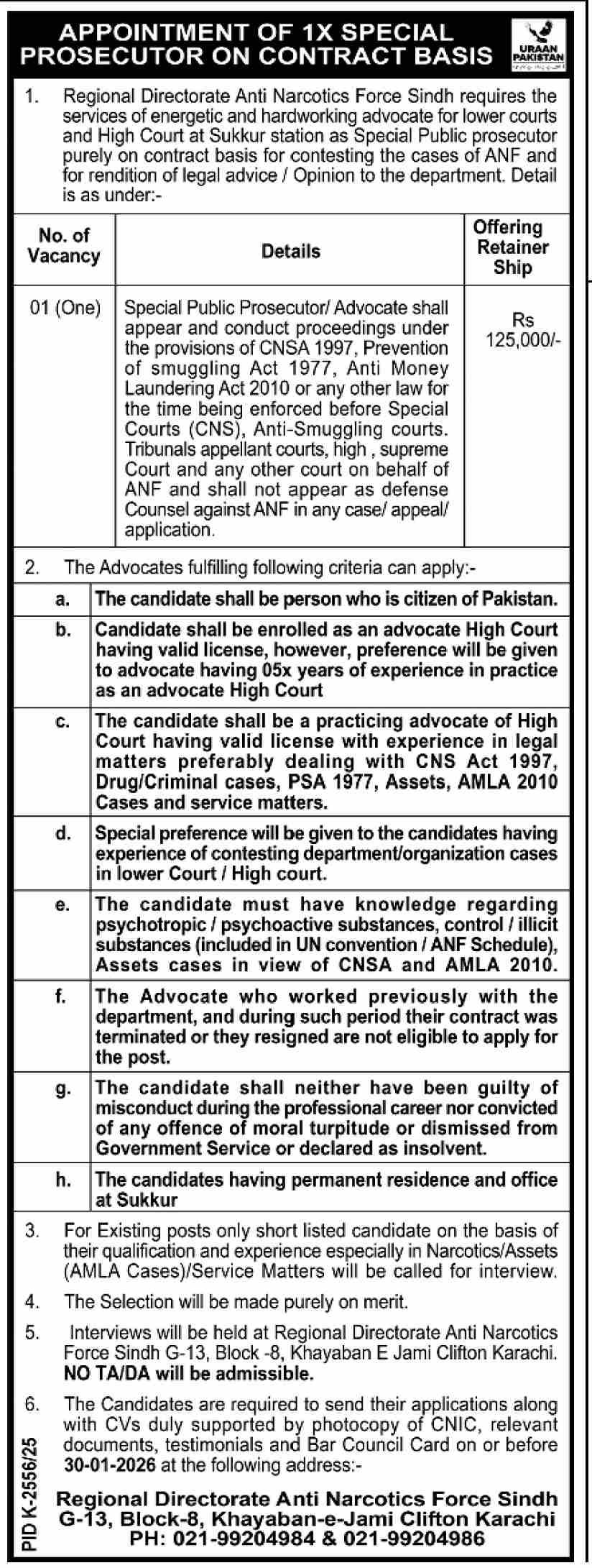 Anti Narcotics Force ANF Karachi Job 2026 – Anti Narcotics Force Pakistan Jobs 2026 — original advertisement