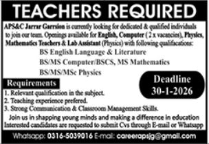 Army Public School & College APS&C Rawalpindi Jobs 2026 – Army Public School & College Paksitan Jobs 2026 — original advertisement
