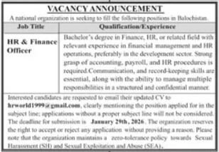 National Organization Quetta Job 2026 – Public Sector Organization Jobs 2026 — original advertisement