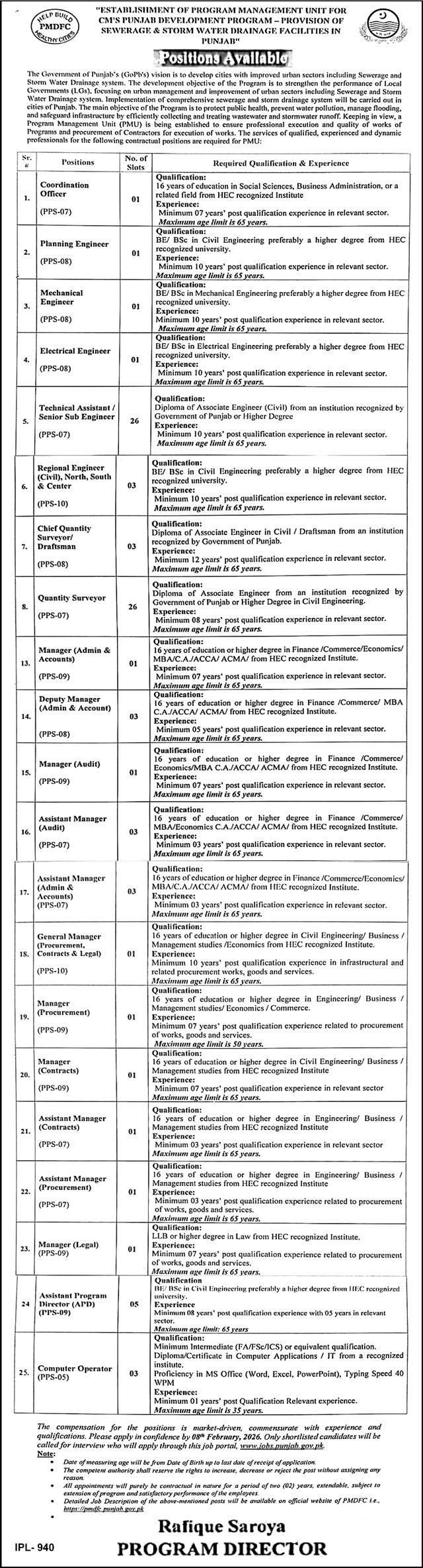 Program Management Unit Lahore Jobs 2026 – Public Sector Organization Jobs 2026 — original advertisement