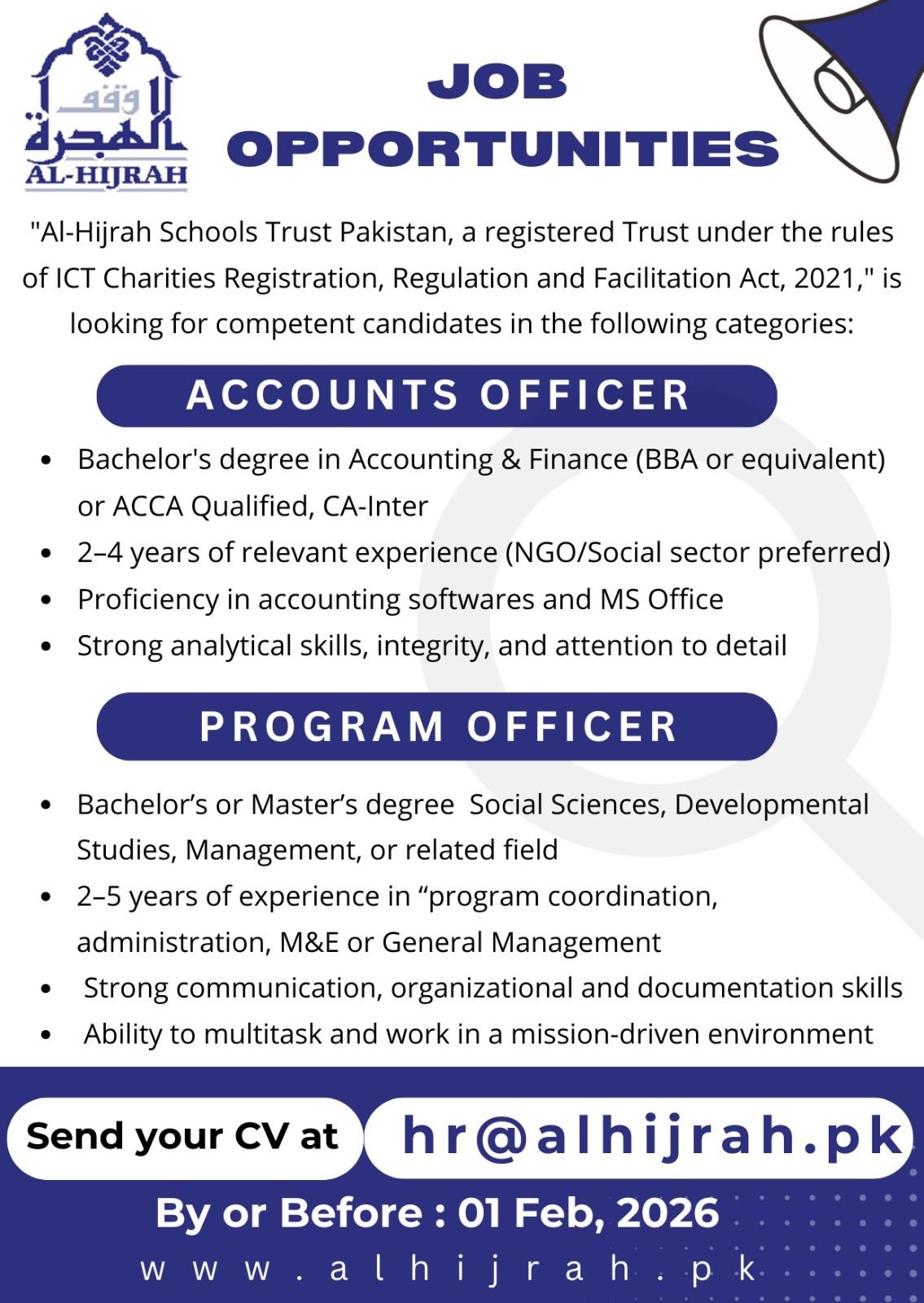 Al-Hijrah Schools Trust Jobs 2026 – Al Hijrah Residential School And College Jinnah Campus Jobs 2026 — original advertisement